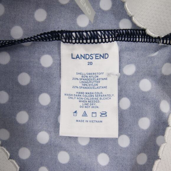 Lands End Tankini Top Navy Blue White Polka Dot Scoop Neck Built-In Bra Size 2D - Picture 6 of 8